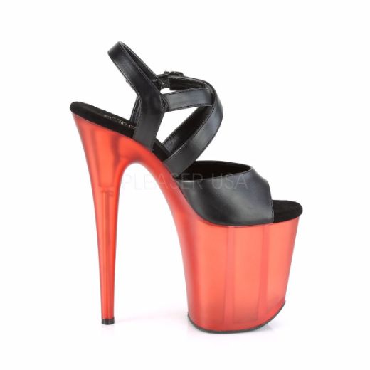 Product image of Pleaser FLAMINGO-822T Black Faux Leather/Frosted Red 8 inch (20 cm) Heel 4 inch (10 cm) Platform Criss-Cross Ankle Strap Sandal Shoes