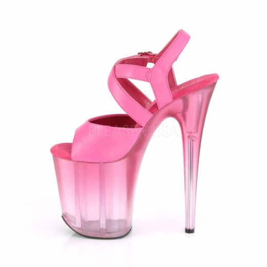 Product image of Pleaser FLAMINGO-822T Fuchsia Faux Leather/Faded Fuchsia 8 inch (20 cm) Heel 4 inch (10 cm) Platform Criss-Cross Ankle Strap Sandal Shoes