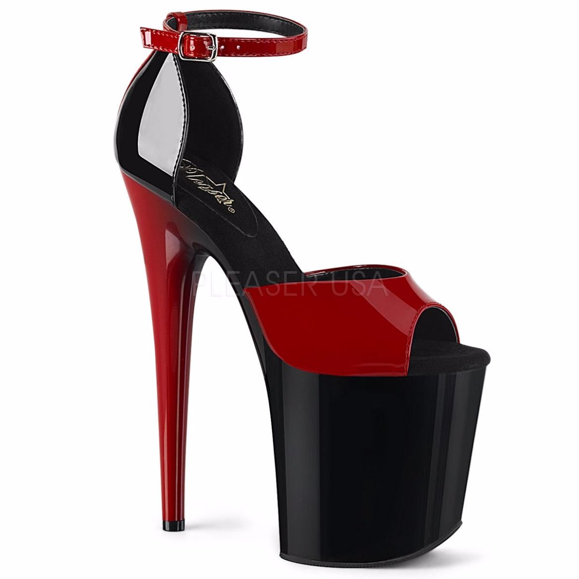 Red and store black platform heels