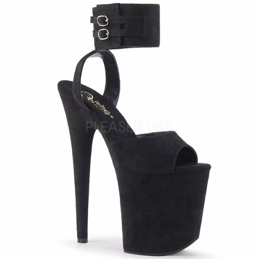 Product image of Pleaser FLAMINGO-891 Black Patent/Black 8 inch (20 cm) Heel 4 inch (10 cm) Platform Ankle Strap Sandal Shoes