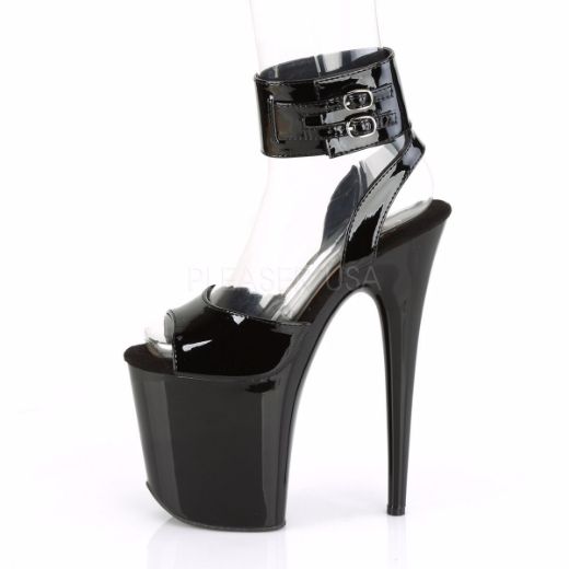 Product image of Pleaser FLAMINGO-891 Black Patent/Black 8 inch (20 cm) Heel 4 inch (10 cm) Platform Ankle Strap Sandal Shoes