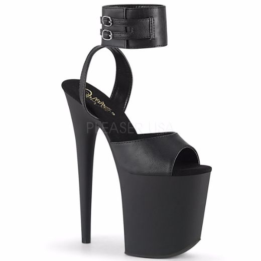 Product image of Pleaser FLAMINGO-891 Black Faux Leather/Black Matte 8 inch (20 cm) Heel 4 inch (10 cm) Platform Ankle Strap Sandal Shoes