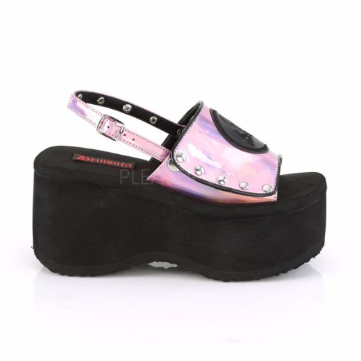 Product image of Demonia FUNN-32 Pink Holographic 3 1/2 inch Platform Slingback Sandal