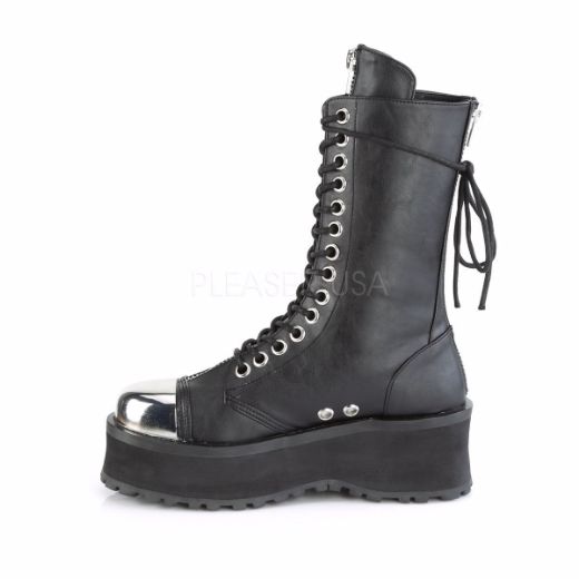Product image of Demonia GRAVEDIGGER-14 Black Vegan Faux Leather 2 3/4 inch Platform Lace-Up Mid Calf Boot Back Metal Zip