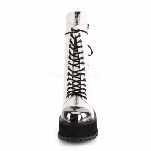 Product image of Demonia GRAVEDIGGER-14 White Vegan Faux Leather 2 3/4 inch Platform Lace-Up Mid Calf Boot Back Metal Zip