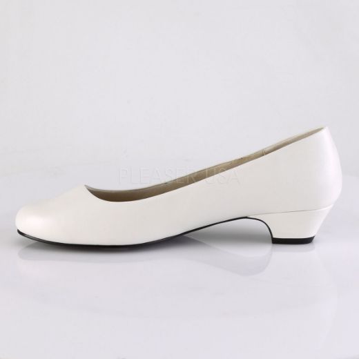Product image of Pleaser Pink Label GWEN-01 White Faux Leather 1 1/4 inch (3.2 cm) Block Heel Classic Pump Court Pump Shoes