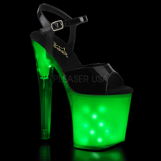 Product image of Pleaser ILLUMINATOR-809 Black Patent/White Glow 8 inch (20 cm) Heel 4 inch (10 cm) Platform Led Illuminated Ankle Strap Sandal