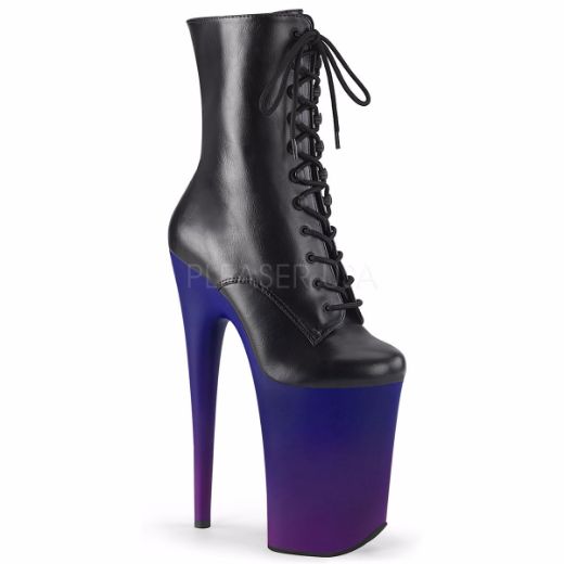 Product image of Pleaser INFINITY-1020BP Black Faux Leather/Blue-Purple Ombre 9 inch (23 cm) Heel 5 1/4 inch (13.5 cm) Platform Lace-Up Ankle Boot Side Zip