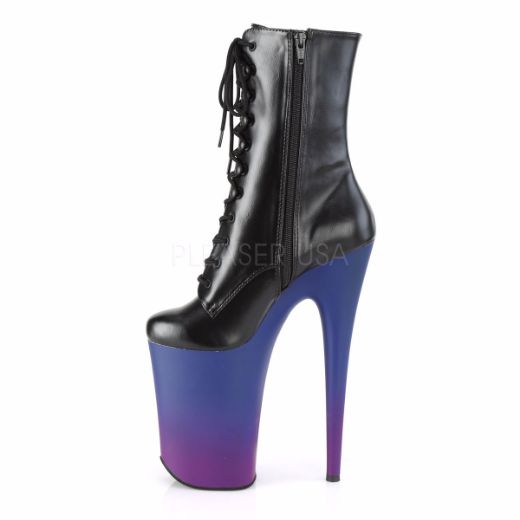 Product image of Pleaser INFINITY-1020BP Black Faux Leather/Blue-Purple Ombre 9 inch (23 cm) Heel 5 1/4 inch (13.5 cm) Platform Lace-Up Ankle Boot Side Zip