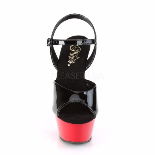 Product image of Pleaser KISS-209 Black Patent/Red 6 inch (15.2 cm) Heel 1 3/4 inch (4.5 cm) Platform Ankle Strap Sandal Shoes