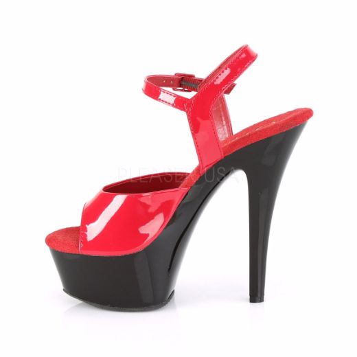 Product image of Pleaser KISS-209 Red Patent/Black 6 inch (15.2 cm) Heel 1 3/4 inch (4.5 cm) Platform Ankle Strap Sandal Shoes