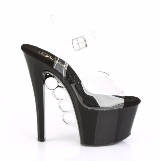 Product image of Pleaser KNUCKS-708 Clear/Black 7 inch (17.8 cm) Heel 2 3/4 inch (7 cm) Platform Ankle Strap Sandal Shoes