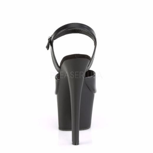 Product image of Pleaser KNUCKS-709 Black Faux Leather/Black Matte 7 inch (17.8 cm) Heel 2 3/4 inch (7 cm) Platform Ankle Strap Sandal Shoes