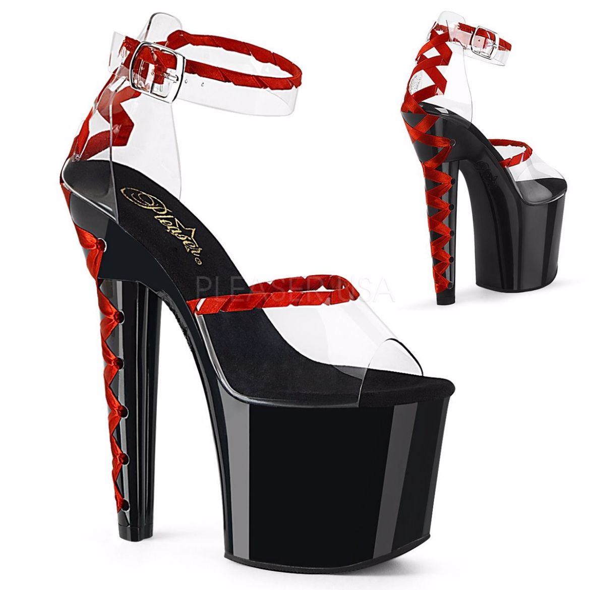 Premium Photo  Red and black shoes , transparent glass shoes