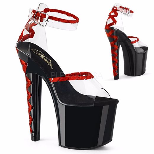 Product image of Pleaser LOVESICK-712 Clear-Red/Black-Red 7 inch (17.8 cm) Heel 3 1/4 inch (8.3 cm) Platform Ankle Strap D'orsay Sandal
