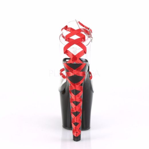 Product image of Pleaser LOVESICK-712 Clear-Red/Black-Red 7 inch (17.8 cm) Heel 3 1/4 inch (8.3 cm) Platform Ankle Strap D'orsay Sandal