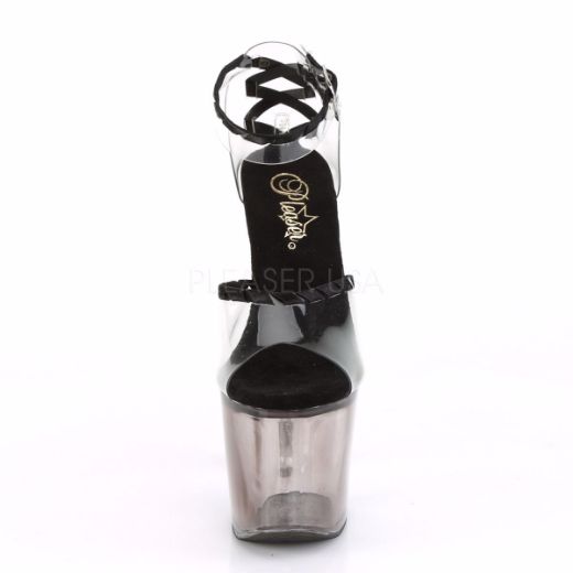 Product image of Pleaser LOVESICK-712T Clear-Black/Faded Black 7 inch (17.8 cm) Heel 3 1/4 inch (8.3 cm) Platform Ankle Strap D'orsay Sandal