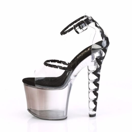 Product image of Pleaser LOVESICK-712T Clear-Black/Faded Black 7 inch (17.8 cm) Heel 3 1/4 inch (8.3 cm) Platform Ankle Strap D'orsay Sandal