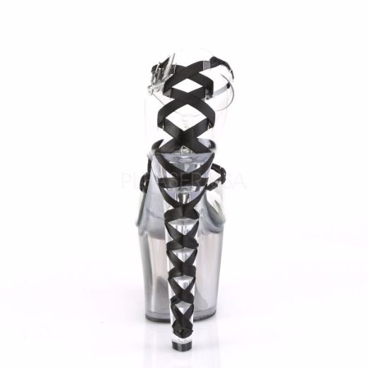 Product image of Pleaser LOVESICK-712T Clear-Black/Faded Black 7 inch (17.8 cm) Heel 3 1/4 inch (8.3 cm) Platform Ankle Strap D'orsay Sandal