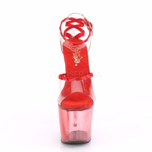 Product image of Pleaser LOVESICK-712T Clear-Red/Faded Red 7 inch (17.8 cm) Heel 3 1/4 inch (8.3 cm) Platform Ankle Strap D'orsay Sandal