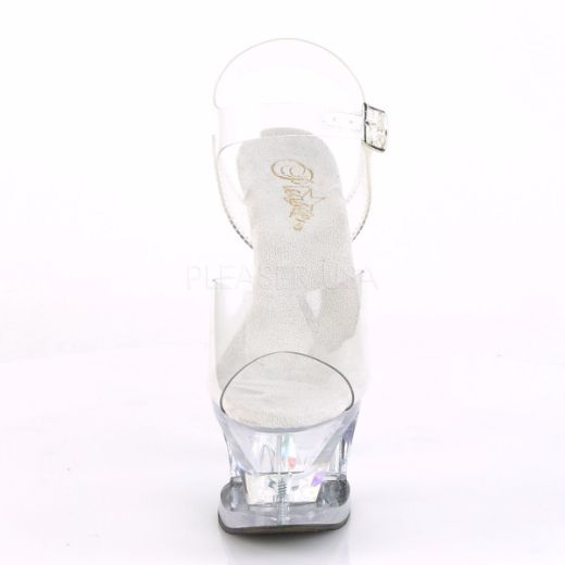 Product image of Pleaser MOON-708DIA Clear/Clear 7 inch (17.8 cm) Heel 2 3/4 inch (7 cm) Cut-Out Platform Ankle Strap Sandal With  Diamond