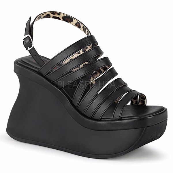 Product image of Demonia PACE-33 Black Vegan Faux Leather 4 1/2 inch Wedge Platform Strappy Slingback Sandal Shoes