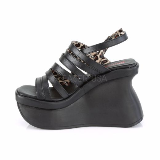 Product image of Demonia PACE-33 Black Vegan Faux Leather 4 1/2 inch Wedge Platform Strappy Slingback Sandal Shoes