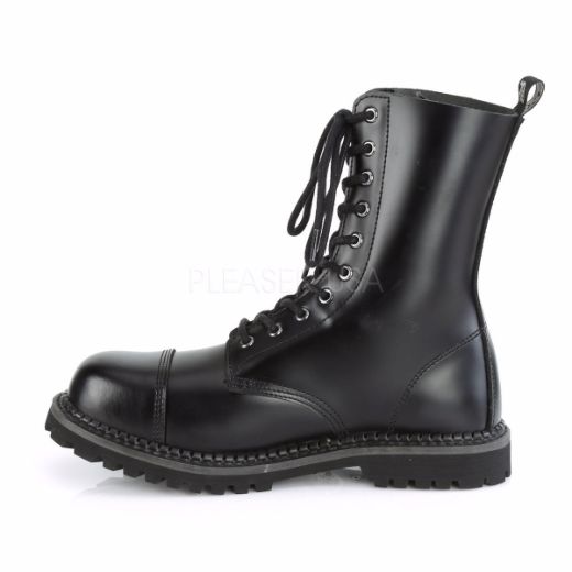 Product image of Demonia RIOT-10 Black Faux Leather 10 Eyelet Unisex Steel Toe Ankle Boot Rubber Sole