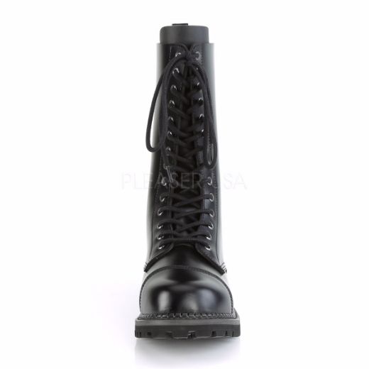 Product image of Demonia RIOT-14 Black Leather 14 Eyelet Unisex Steel Toe Mid Calf Boot Rubber Sole