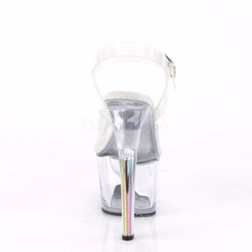 Product image of Pleaser SKY-308N-RBH Clear Holographic Polyurethane (Pu)/Clear 7 inch (17.8 cm) Heel 2 3/4 inch (7 cm) Platform Ankle Strap Sandal With  Rainbow Heel Shoes