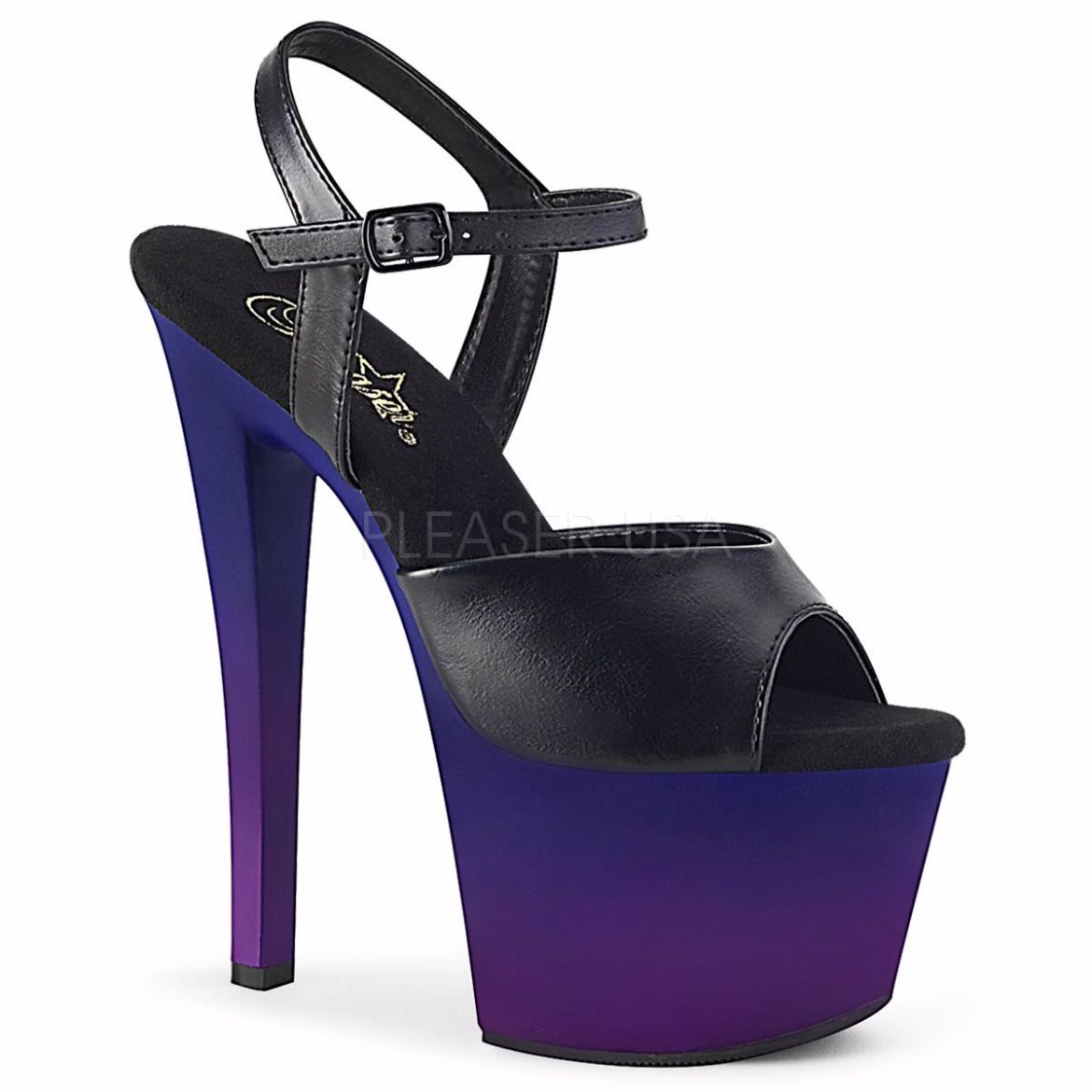 Product image of Pleaser SKY-309BP Black Faux Leather/Blue-Purple Ombre 7 inch (17.8 cm) Heel 2 3/4 inch (7 cm) Platform Ankle Strap Sandal Shoes