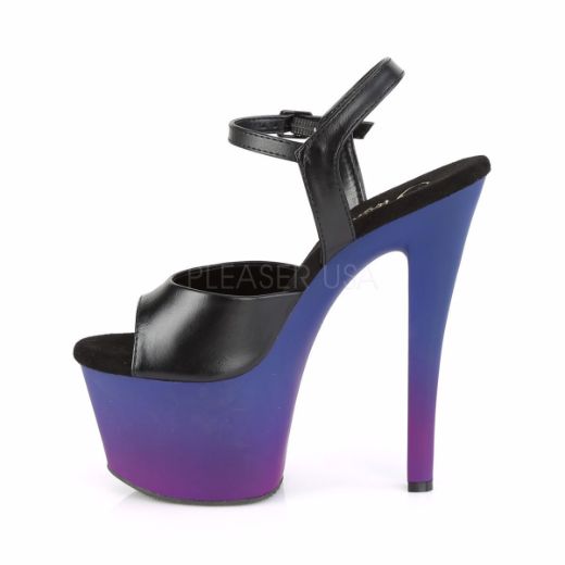Product image of Pleaser SKY-309BP Black Faux Leather/Blue-Purple Ombre 7 inch (17.8 cm) Heel 2 3/4 inch (7 cm) Platform Ankle Strap Sandal Shoes