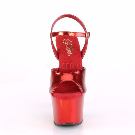 Product image of Pleaser SKY-309TTG Red Metallic Polyurethane (Pu)/Red Chrome-Glitter 7 inch (17.8 cm) Heel 2 3/4 inch (7 cm) Platform Ankle Strap Sandall
