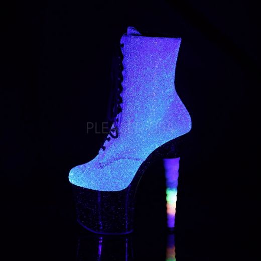 Product image of Pleaser UNICORN-1020G Purple-Blue Glitter/Black 7 inch (17.8 cm) Unicorn Heel 3 1/4 inch (8.3 cm) Platform Lace-Up Ankle Boot Side Zip