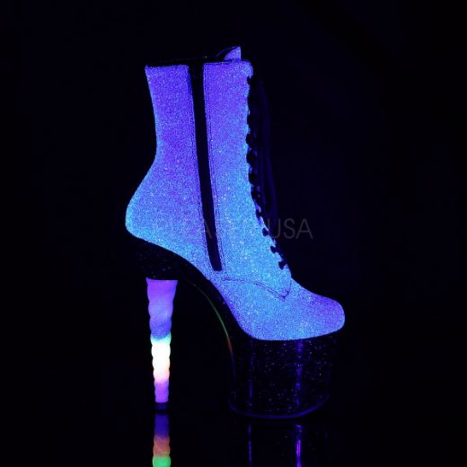 Product image of Pleaser UNICORN-1020G Purple-Blue Glitter/Black 7 inch (17.8 cm) Unicorn Heel 3 1/4 inch (8.3 cm) Platform Lace-Up Ankle Boot Side Zip