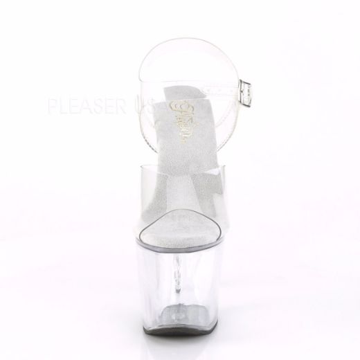 Product image of Pleaser UNICORN-708RSH Clear/Clear 7 inch (17.8 cm) Unicorn Heel 3 1/4 inch (8.3 cm) Platform Ankle Strap Sandal With  Rhinestones Heel Shoes