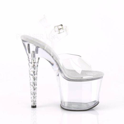 Product image of Pleaser UNICORN-708RSH Clear/Clear 7 inch (17.8 cm) Unicorn Heel 3 1/4 inch (8.3 cm) Platform Ankle Strap Sandal With  Rhinestones Heel Shoes