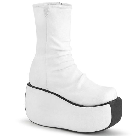 Product image of Demonia VIOLET-100 White Faux Suede 3 1/2 inch Platform Ankle Boot Side Zip