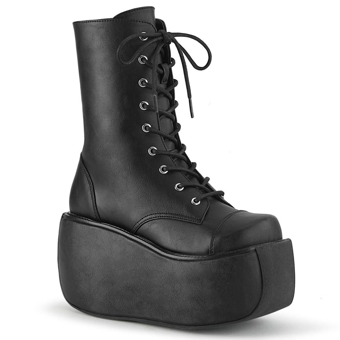 Product image of Demonia VIOLET-120 Black Vegan Faux Leather 3 1/2 inch Platform Lace-Up Ankle Boot Side Zip