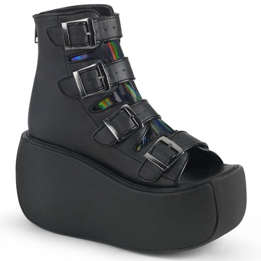 Product image of Demonia VIOLET-150 Black Vegan Faux Leather-Holographic 3 1/2 inch Platform Ankle Boot With  4 Buckles Straps Back Metal Zip Sandal Shoes