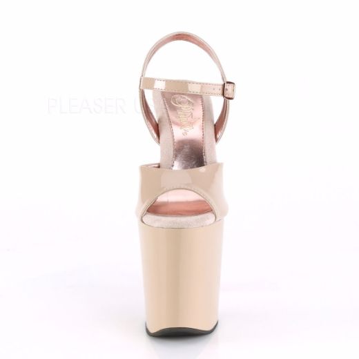 Product image of Pleaser XTREME-809TT Nude Patent/Nude-Rose Gold Chrome 8 inch (20 cm) Heel 4 inch (10 cm) Platform Two Tone Ankle Strap Sandal Shoes