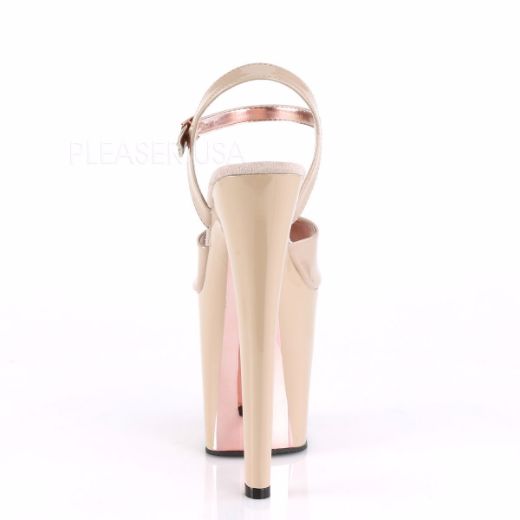Product image of Pleaser XTREME-809TT Nude Patent/Nude-Rose Gold Chrome 8 inch (20 cm) Heel 4 inch (10 cm) Platform Two Tone Ankle Strap Sandal Shoes