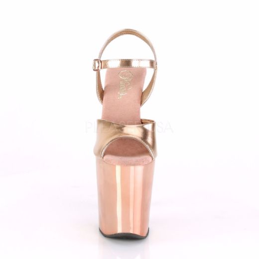Product image of Pleaser XTREME-809TTG Rose Gold Metallic Polyurethane (Pu)/Rose Gold Chrome-Glitter 8 inch (20 cm) Heel 4 inch (10 cm) Platform Ankle Strap Sandal