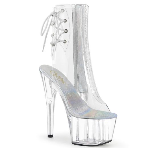 Product image of Pleaser ADORE-1018C Clear/Clear 7 inch (17.8 cm) Heel 2 3/4 inch (7 cm) Platform Open Toe/Heel Ankle Boot Side Zip