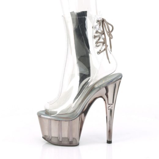 Product image of Pleaser ADORE-1018CT Clear/Smoke Tinted 7 inch (17.8 cm) Heel 2 3/4 inch (7 cm) Tinted Platform Open Toe Ankle Boot Side Zip