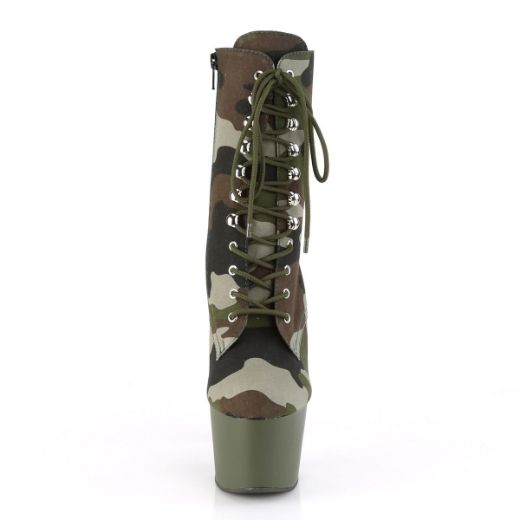 Product image of Pleaser ADORE-1020CAMO Green Camouflage Fabric/Dark Olive Matte 7 inch (17.8 cm) Heel 2 3/4 inch (7 cm) Platform Lace-Up Ankle Boot Side Zip