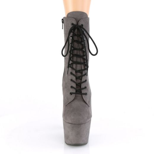 Product image of Pleaser ADORE-1020FS Grey Faux Suede/Grey Faux Suede 7 inch (17.8 cm) Heel 2 3/4 inch (7 cm) Platform Lace-Up Front Ankle Boot Side Zip