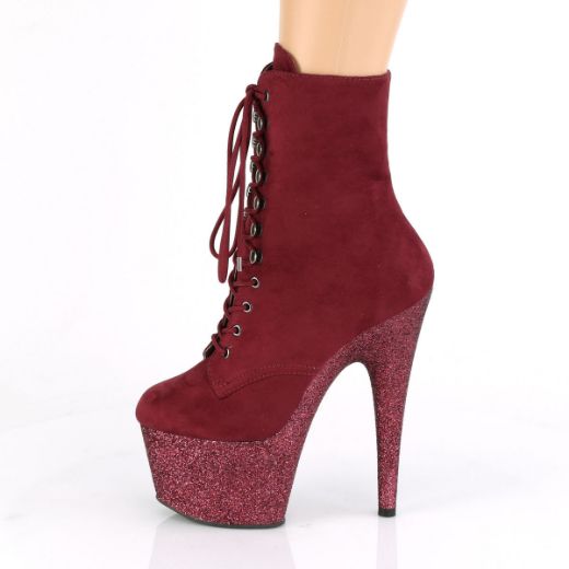 Product image of Pleaser ADORE-1020FSMG Burgundy F Faux Suede/Burgundy Multicolour Mini Glitter 7 inch (17.8 cm) Heel 2 3/4 inch (7 cm) Platform Lace-Up Front Ankle Boot Side Zip
