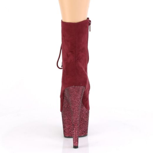 Product image of Pleaser ADORE-1020FSMG Burgundy F Faux Suede/Burgundy Multicolour Mini Glitter 7 inch (17.8 cm) Heel 2 3/4 inch (7 cm) Platform Lace-Up Front Ankle Boot Side Zip