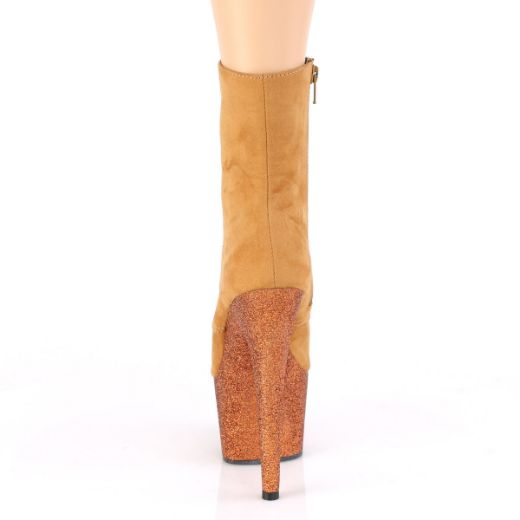 Product image of Pleaser ADORE-1020FSMG Camel F.Faux Suede/Camel Multicolour Mini Glitter 7 inch (17.8 cm) Heel 2 3/4 inch (7 cm) Platform Lace-Up Front Ankle Boot Side Zip